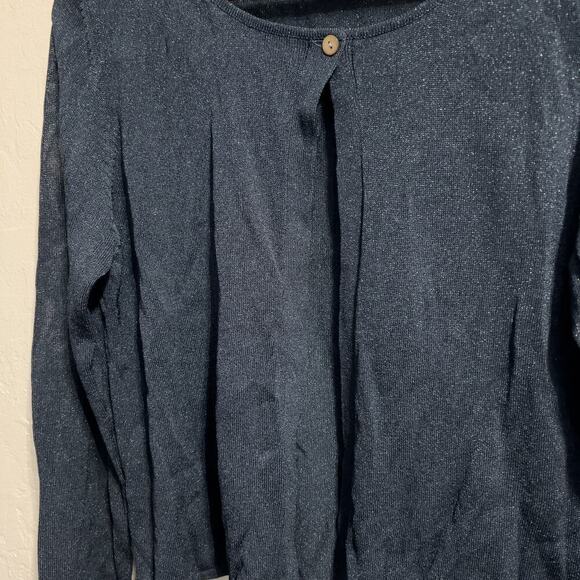 Country Road Cardigan Lurex Metallic Knit Sweater Button Large Navy Blue Holiday - Picture 4 of 5